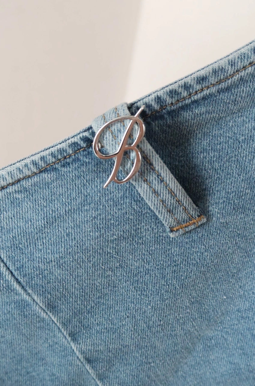 Blumarine oversize-bow denim mini skirt