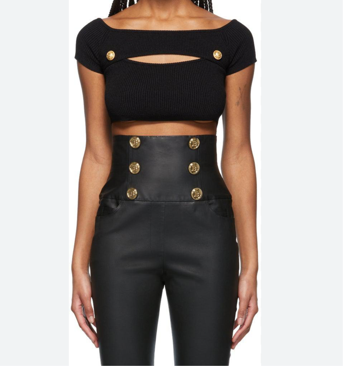 Balmain Black Off-the-shoulder Cropped Tank Top