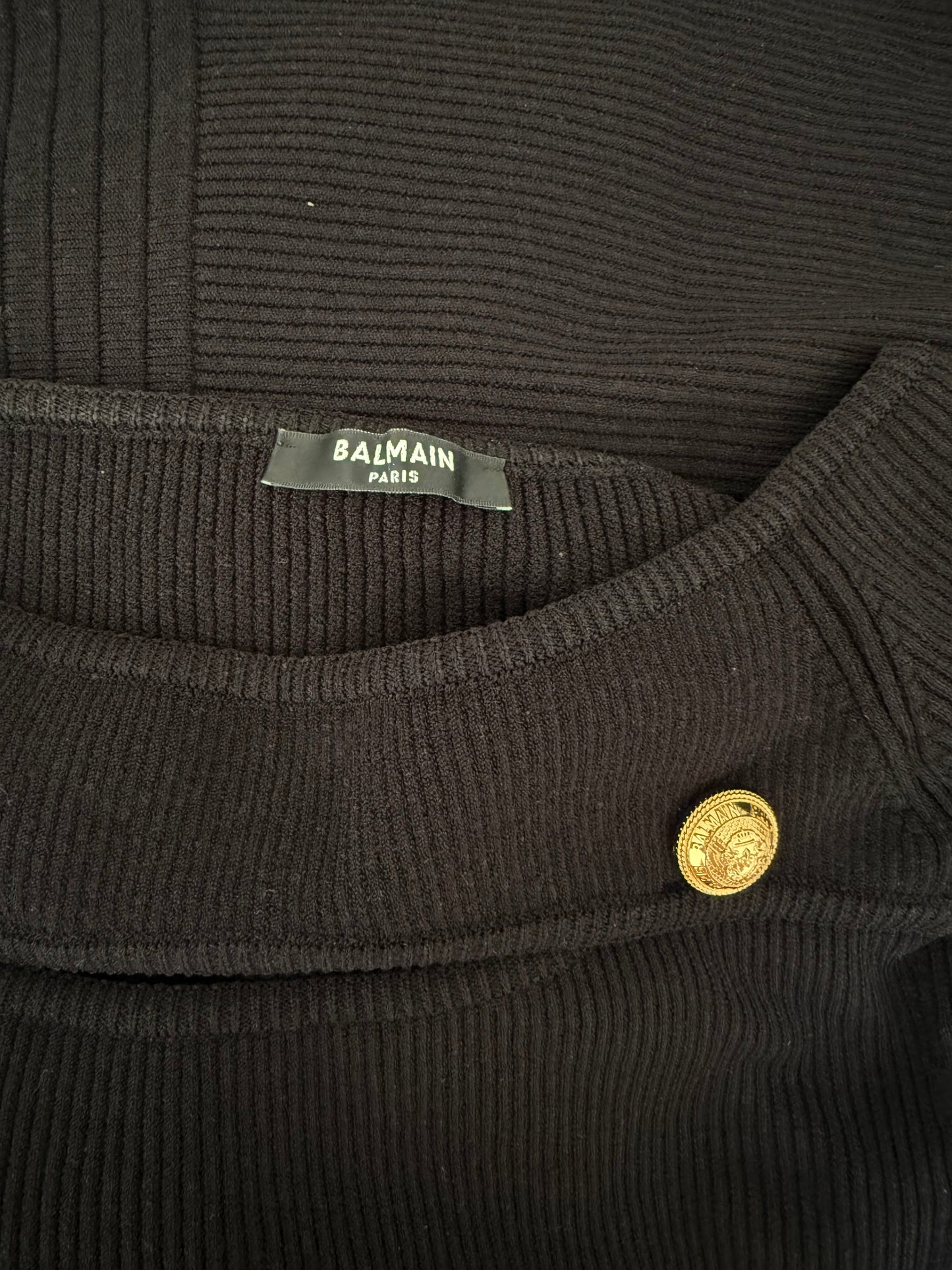 Balmain Black Off-the-shoulder Cropped Tank Top