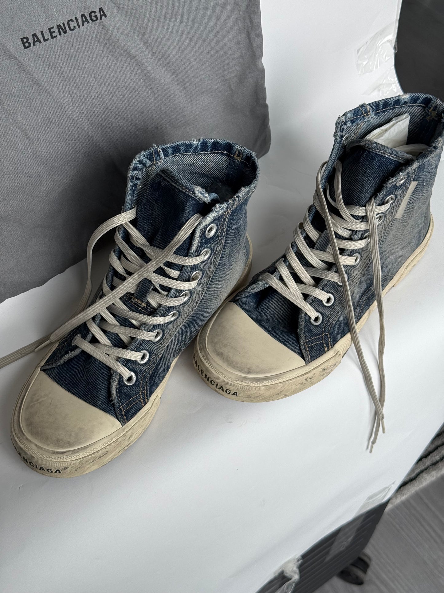 Balenciaga Paris High Top Denim Sneakers