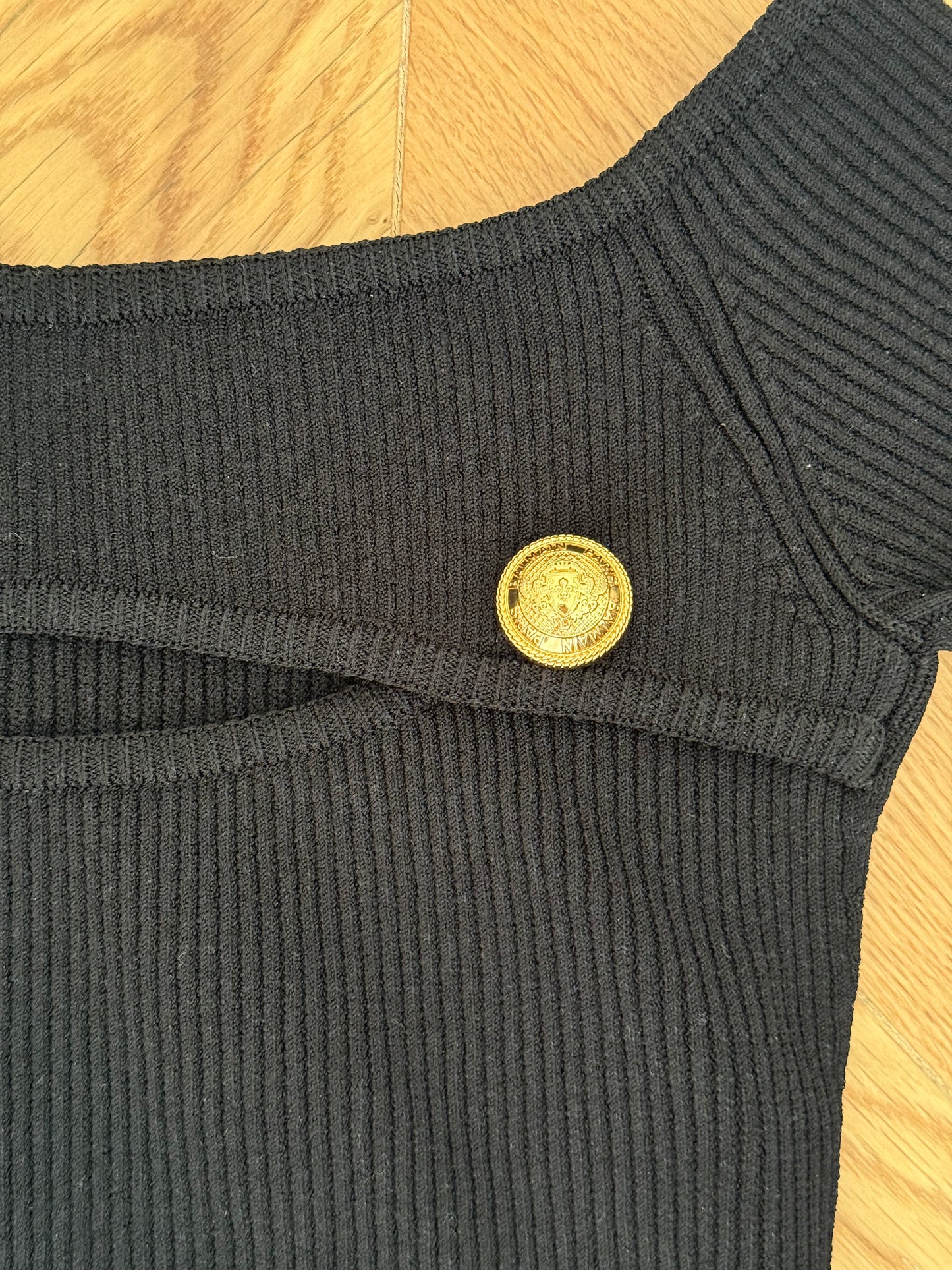 Balmain Black Off-the-shoulder Cropped Tank Top