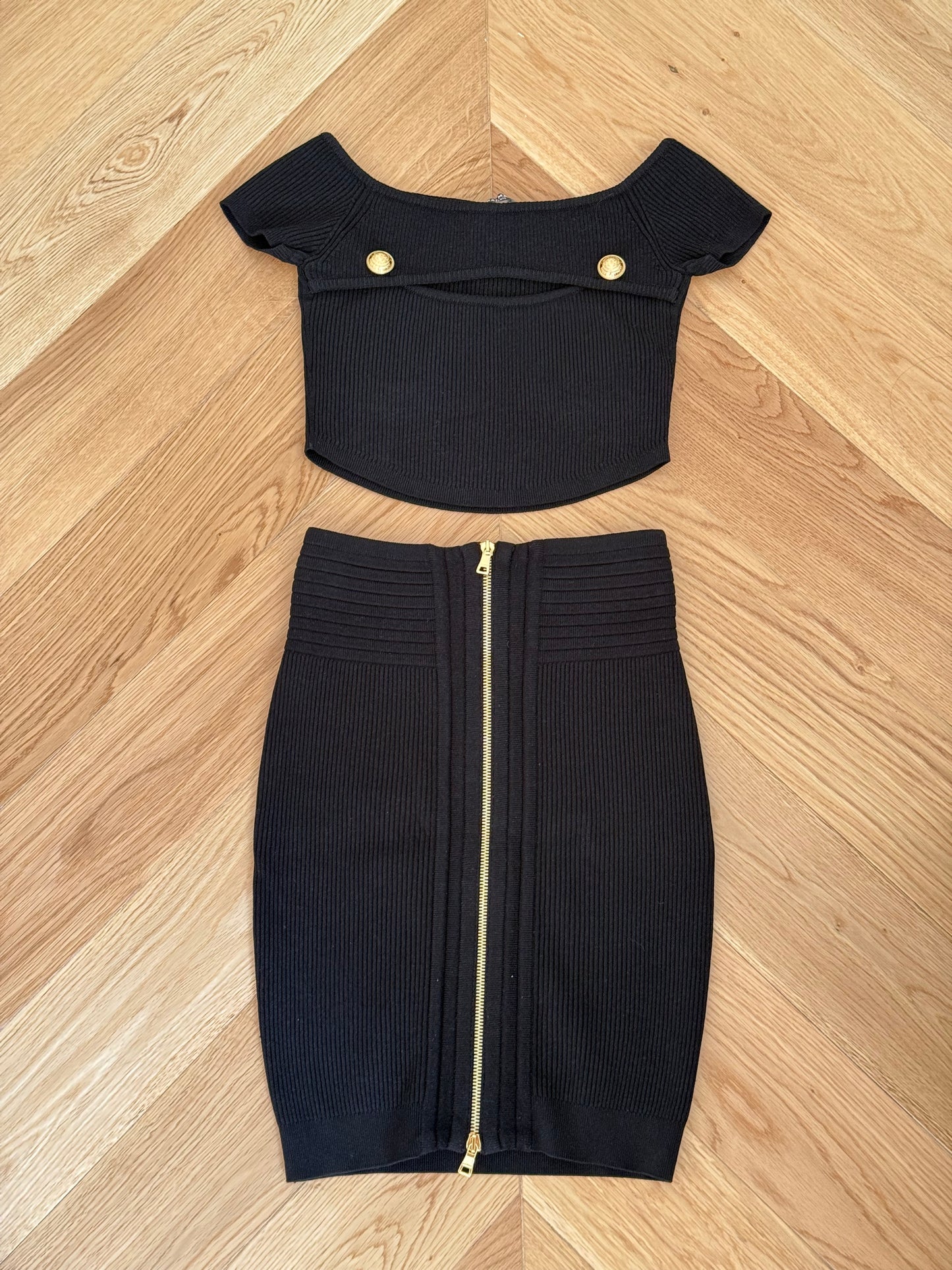 Balmain Ribbed-Knit Mini Skirt