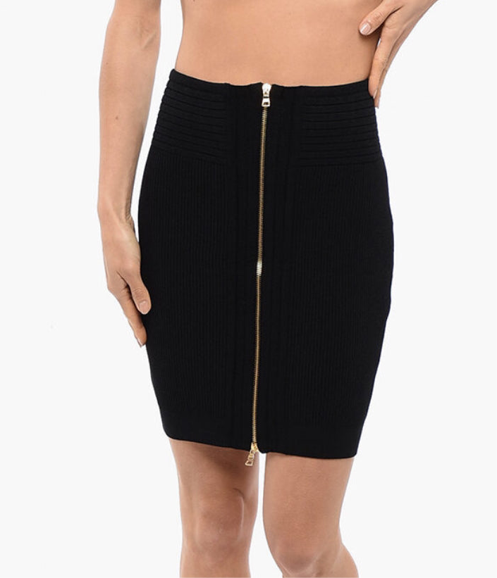 Balmain Ribbed-Knit Mini Skirt