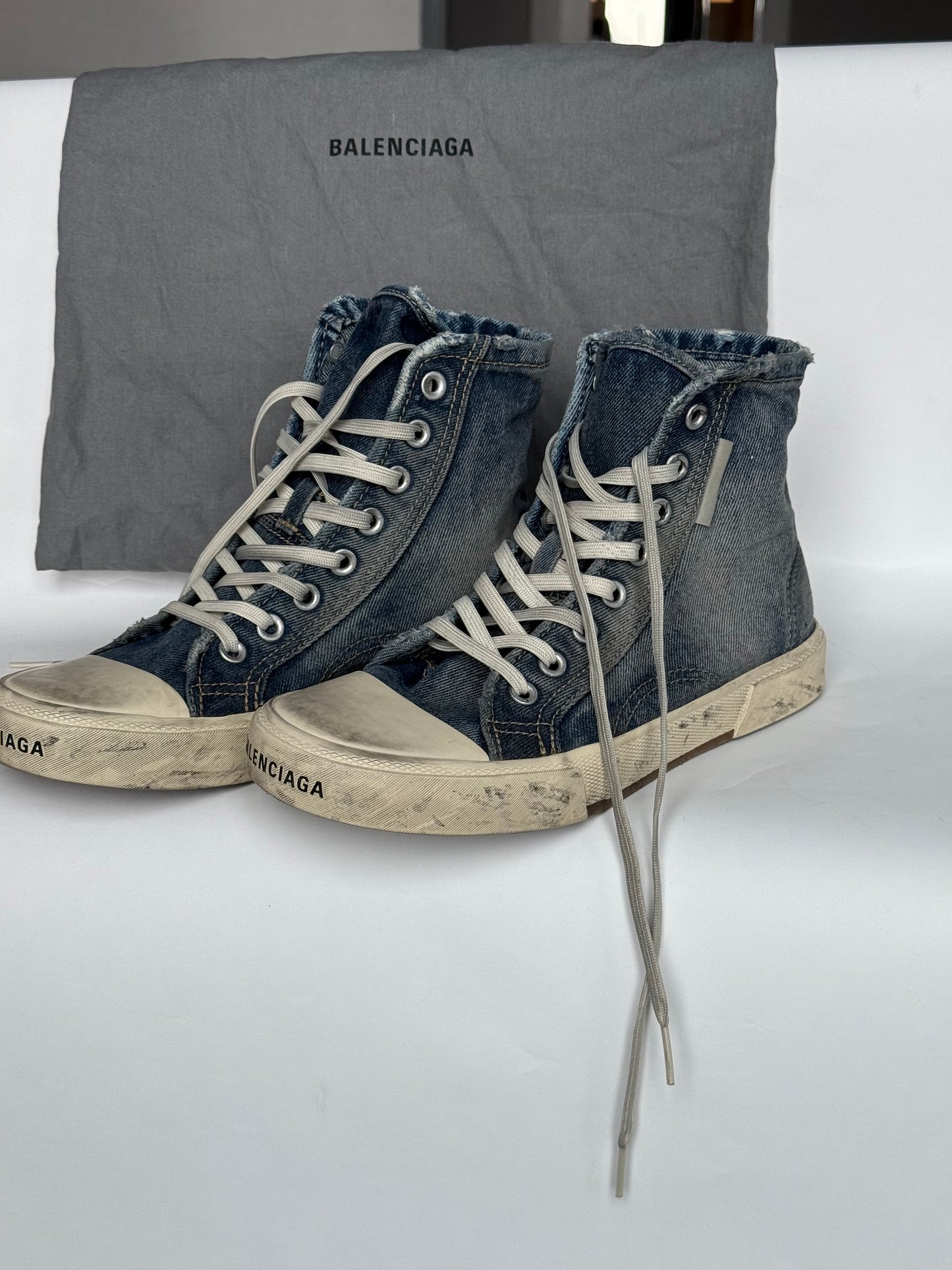 Balenciaga Paris High Top Denim Sneakers