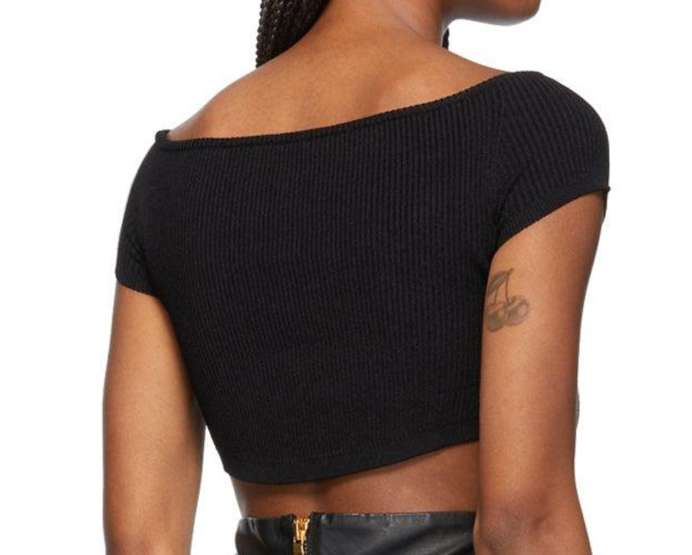 Balmain Black Off-the-shoulder Cropped Tank Top