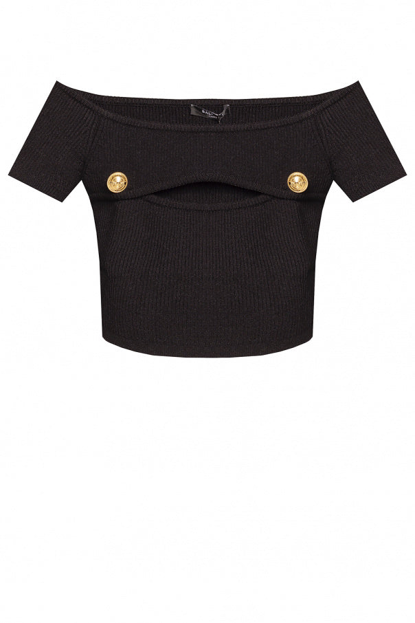 Balmain Black Off-the-shoulder Cropped Tank Top