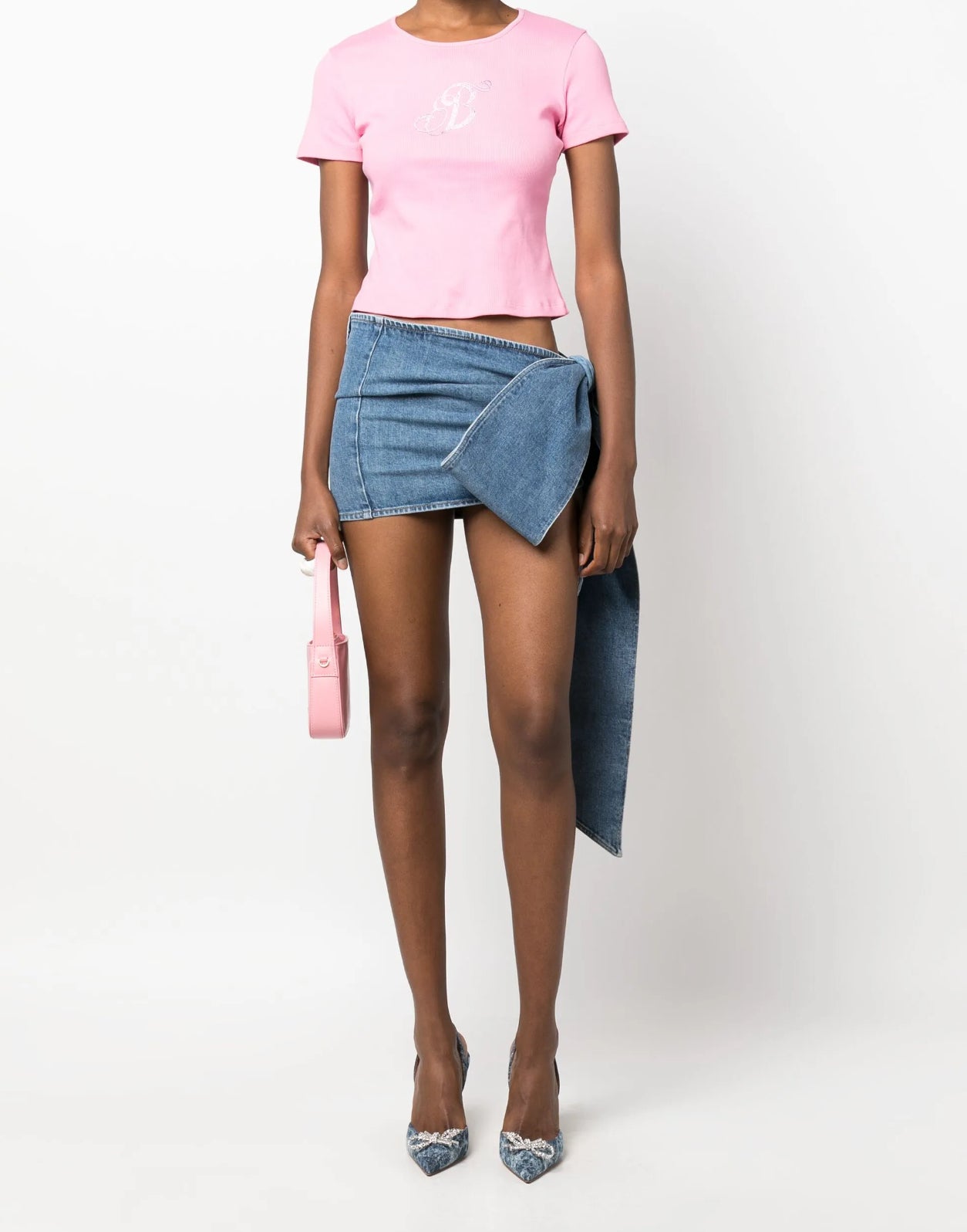 Blumarine oversize-bow denim mini skirt