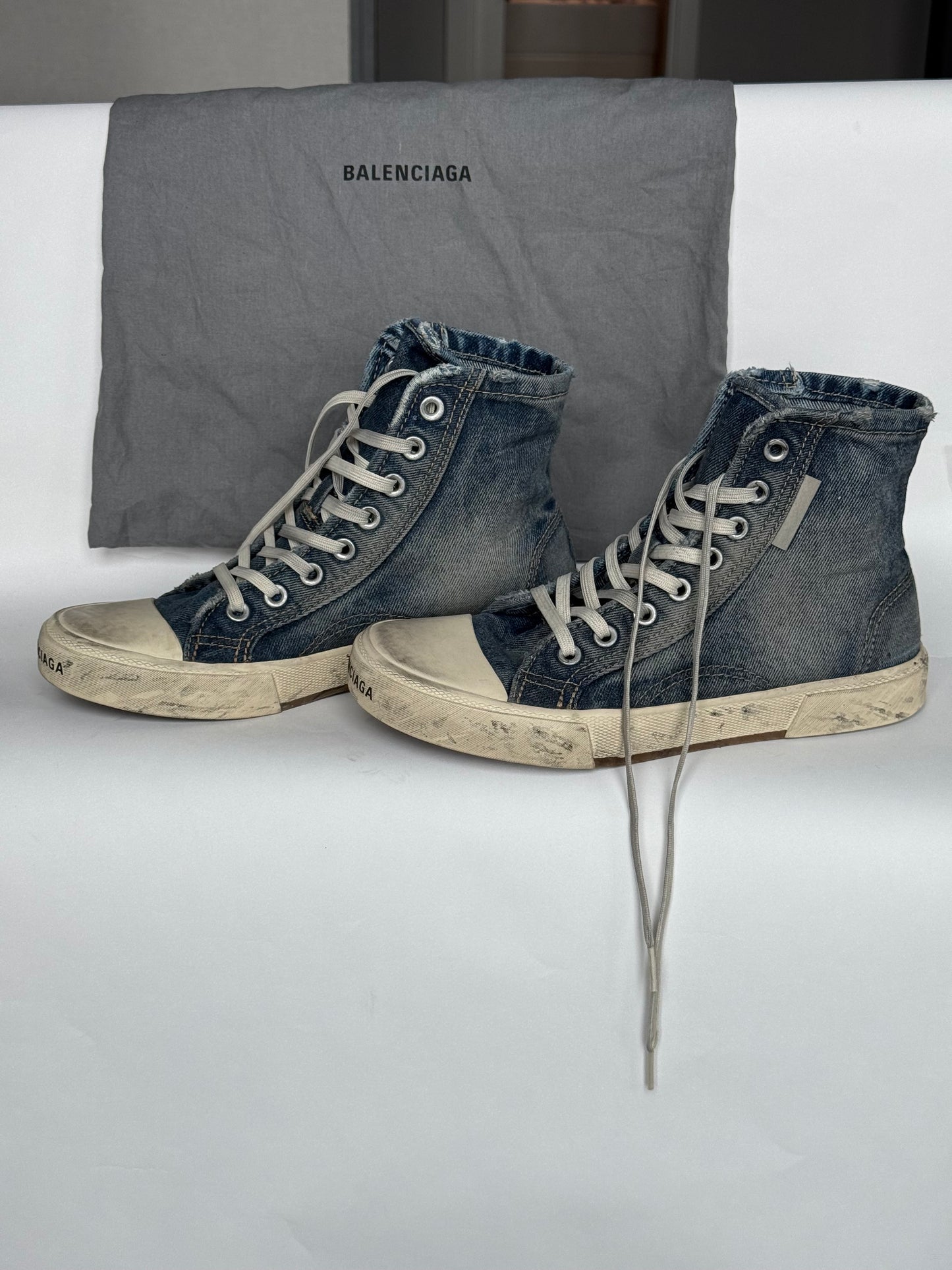 Balenciaga Paris High Top Denim Sneakers