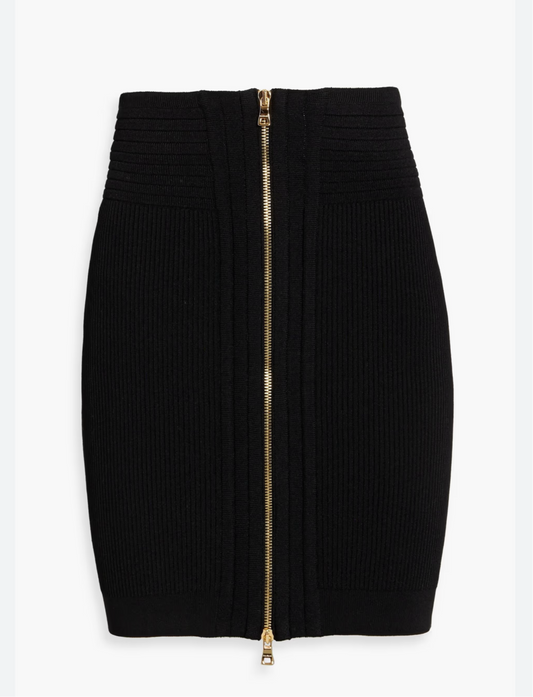 Balmain Ribbed-Knit Mini Skirt