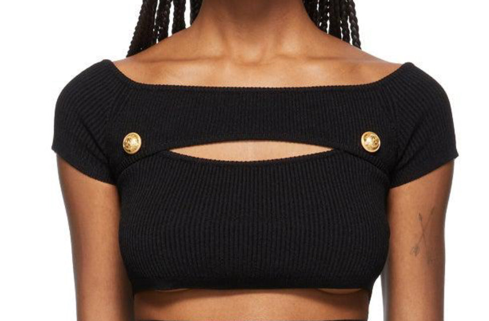 Balmain Black Off-the-shoulder Cropped Tank Top